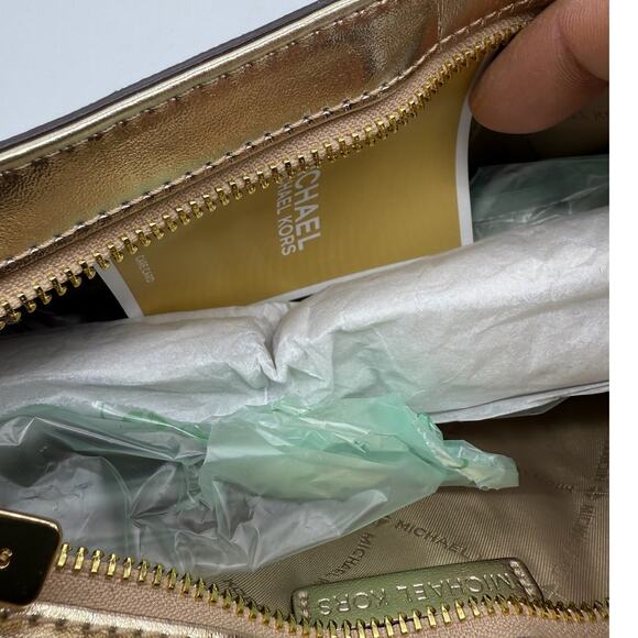 RETAIL $398 MICHAEL Michael Kors Carmen Small Pouchette Pale Gold *NEW w/ Tags* - Picture 11 of 14